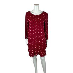 Vintage 90s Polka Dot Dress Women's Large Red White Dropwaist Rayon Shift Sheer